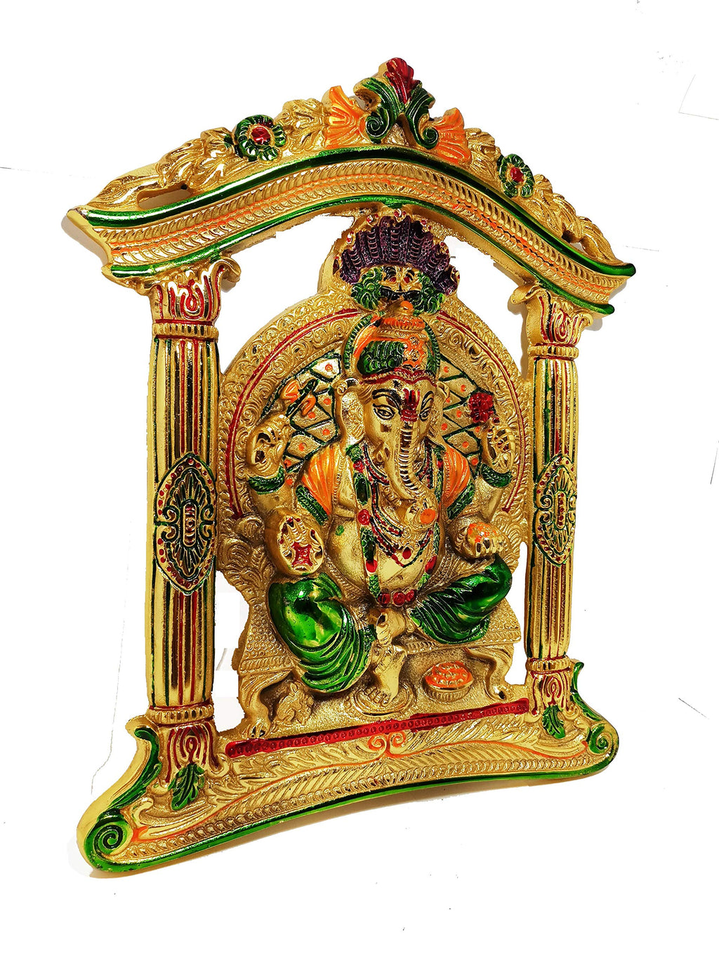 Prince Home Decor Ganesh Ji in mehrav Gold Plated with Multicoloured Meena Works