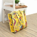 MITTICO Quilted Cotton Tote Bag for Women – Handmade Travel Shoulder Handbag with Zipper & Multiple Pockets | Lightweight & Durable Everyday Tote Bag | Yellow Floral Print