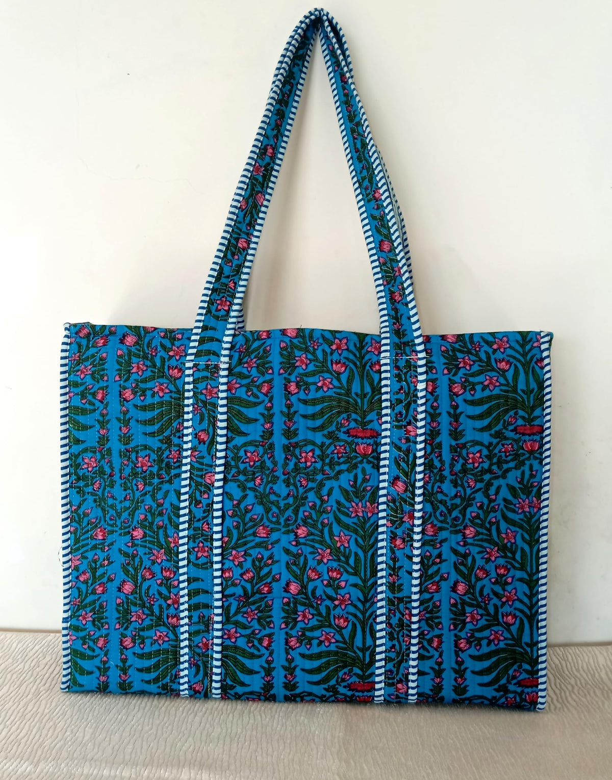 Free Spirits Minimalist Cotton Tote bag for Women | Shoulder Bag |Shopping bag | Reusable Grocery Bags | Eco friendly Bags| Stylish Quilted hand Bag |Vegan Tote Bag |Weekend Bag (BASE Blue AND PINK)