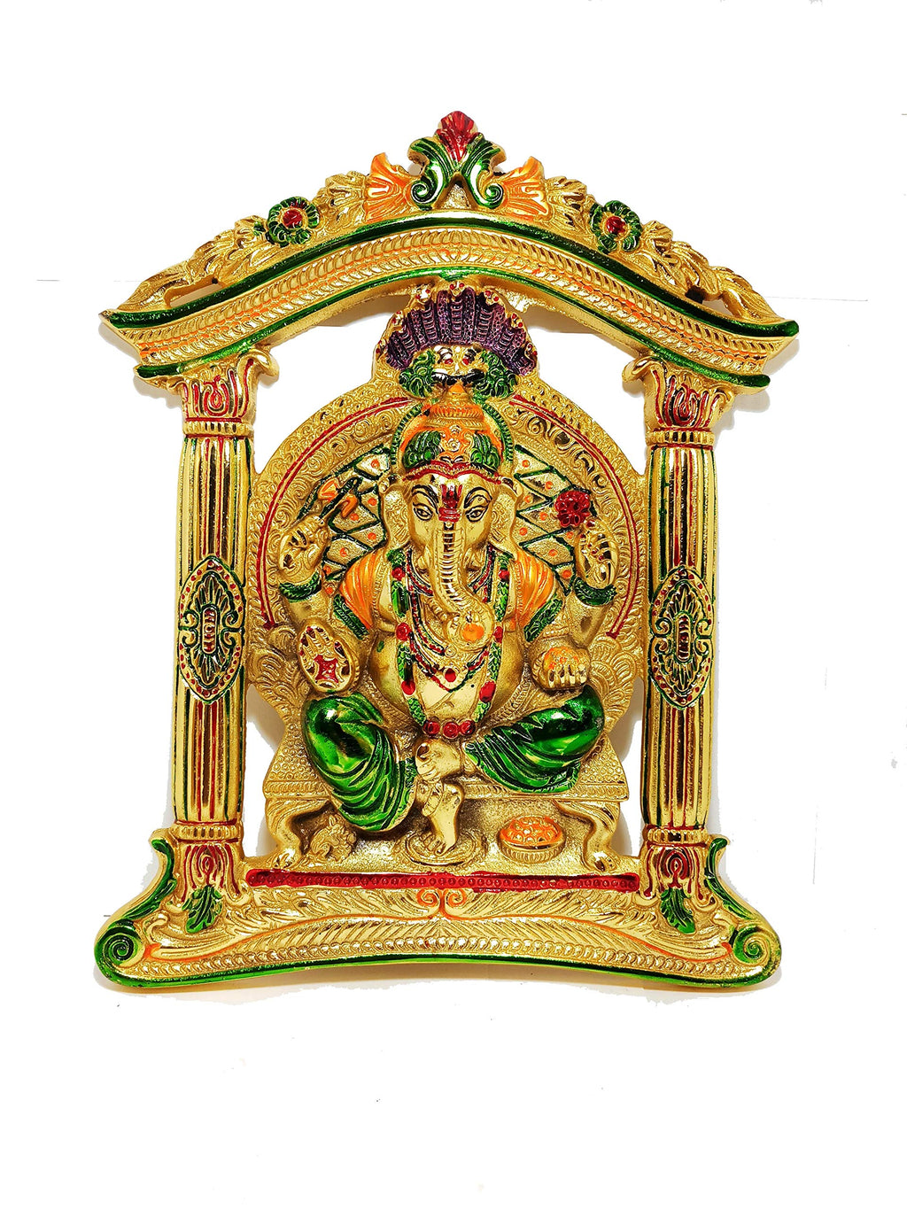 Prince Home Decor Ganesh Ji in mehrav Gold Plated with Multicoloured Meena Works