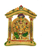 Prince Home Decor Ganesh Ji in mehrav Gold Plated with Multicoloured Meena Works