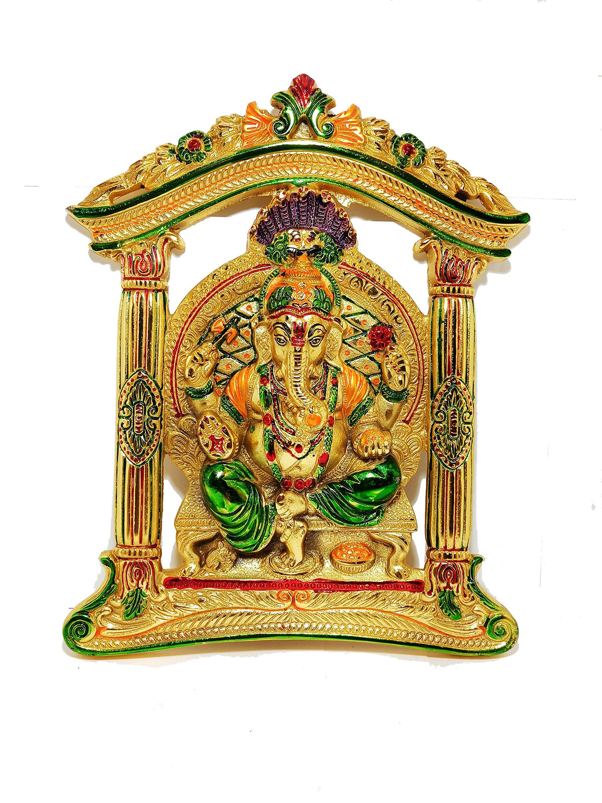 Prince Home Decor Ganesh Ji in mehrav Gold Plated with Multicoloured Meena Works