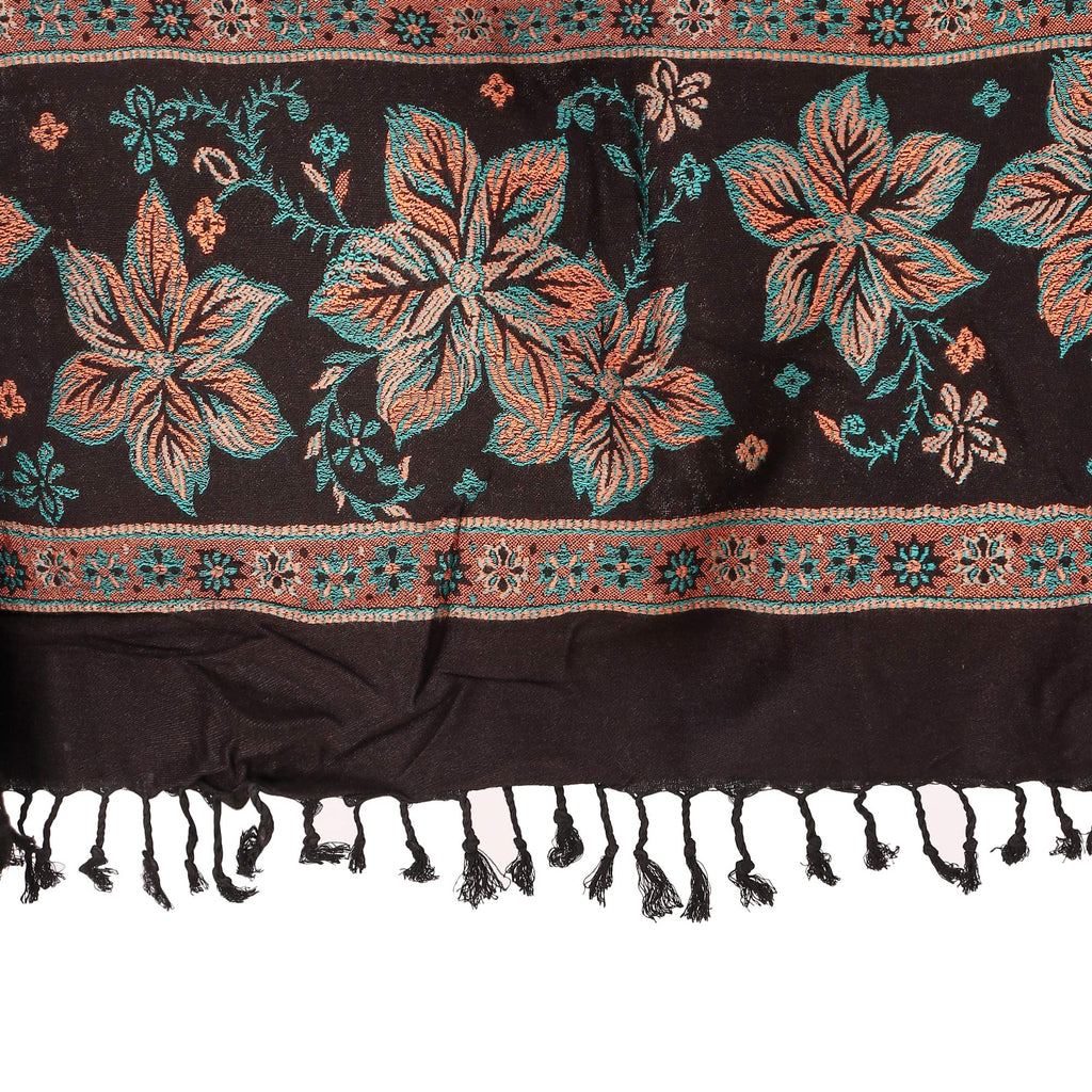 BRAVEZI Women's Woolen Floral Design Printed Shawls (Black)