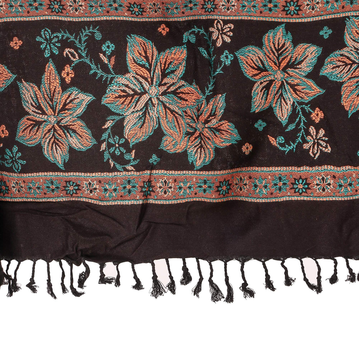 BRAVEZI Women's Woolen Floral Design Printed Shawls (Black)