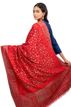Naureen Women Faux Pashmina Kani Shawl with Mughal Artwork and Zari Accents, Warm and Soft, 40x80 inch