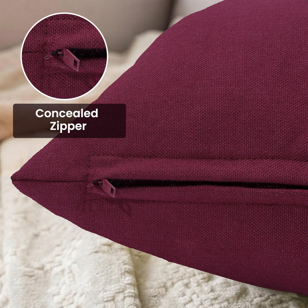 Yellow Weaves Cotton Canvas Decorative Cushion Covers, (16 X 16 Inches), Set of 1, Maroon
