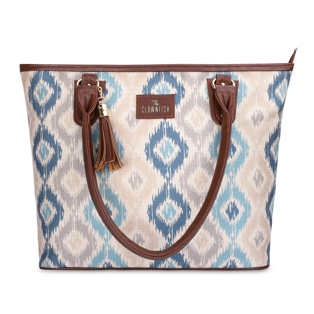 The Clownfish Percy Printed Handicraft Fabric Handbag for Women Office Bag Ladies Shoulder Bag Tote for Women College Girls (Pearl with Patola Design)