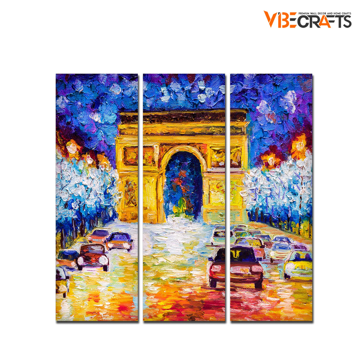 VIBECRAFTS Famous Arc De Trimphe 3 Pieces Canvas Wall Painting Fitted With Wooden Frame For Home | Office | Living Room | Gifts (PTVC3Pcs1_9523)