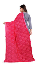 AKSHAR LLC Miss India Women's Chiffon Dupatta with Karachi Embroidery Work (Pink, Free Size)