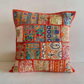 ATRANGI STUDIO Patchwork Cushion Covers - Set of 2 | Handcrafted Khambadiya Patchwork | Rajasthani Art Pillow Cover | Ethnic Cushion Covers for Sofa, Bed & Home Decor | 16x16 Inch, Orange