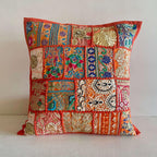 ATRANGI STUDIO Patchwork Cushion Covers - Set of 2 | Handcrafted Khambadiya Patchwork | Rajasthani Art Pillow Cover | Ethnic Cushion Covers for Sofa, Bed & Home Decor | 16x16 Inch, Orange
