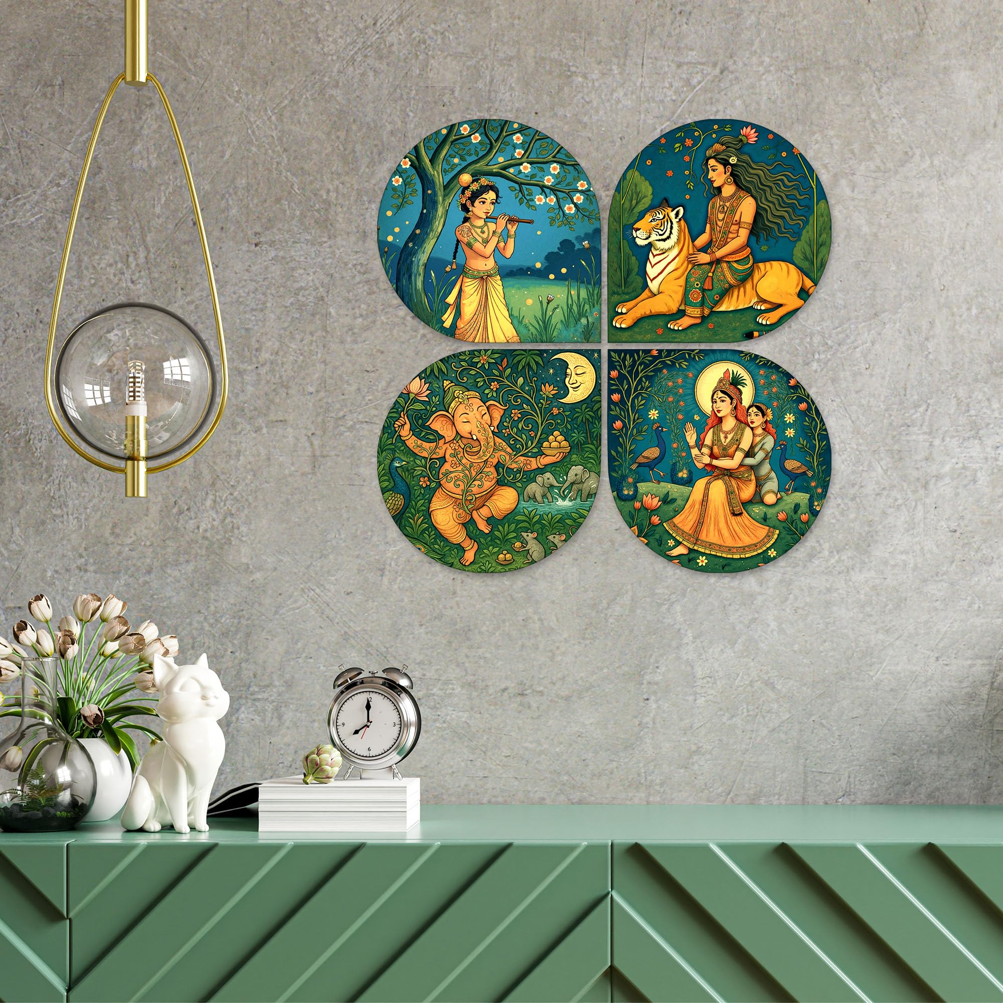 Artvibes Spiritual Decorative Wall Art MDF Wooden Wall Hanger for Living Room | Room Wall Art | Modern Decor Artwork | Living Room | Cafe | Wall Art Print | Unique Gift Items (WH_8465N), Set of 4