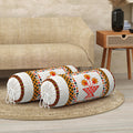 BLOCKS OF INDIA Cotton Hand Block Printed Bolster Cover | Booster Cover with Drawstring | Round Long Pillow Cover for Bed | Dewan Pillow Cover Set 16 X 32 | Set of 2 (Peach Star)
