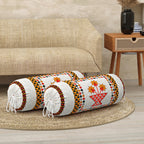 BLOCKS OF INDIA Cotton Hand Block Printed Bolster Cover | Booster Cover with Drawstring | Round Long Pillow Cover for Bed | Dewan Pillow Cover Set 16 X 32 | Set of 2 (Peach Star)