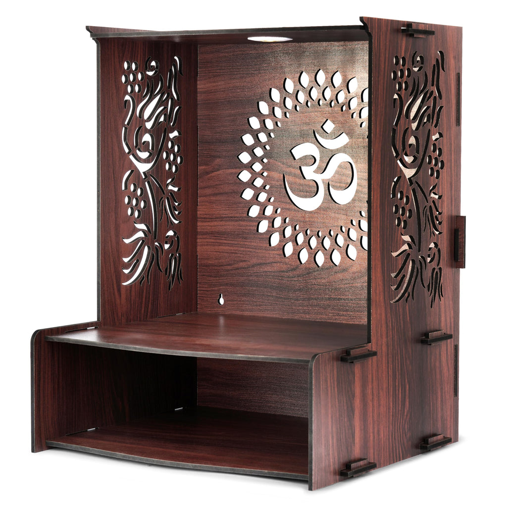Pixie Daisy Wooden Temple for Home | Modern Pooja Mandir with Om Laser Cut Design | Engineered Wood Mandir for Home & Office | Compact Wall/Floor Prayer Unit for Dhoop, Diya & Idols Size 40 * 30 * 4