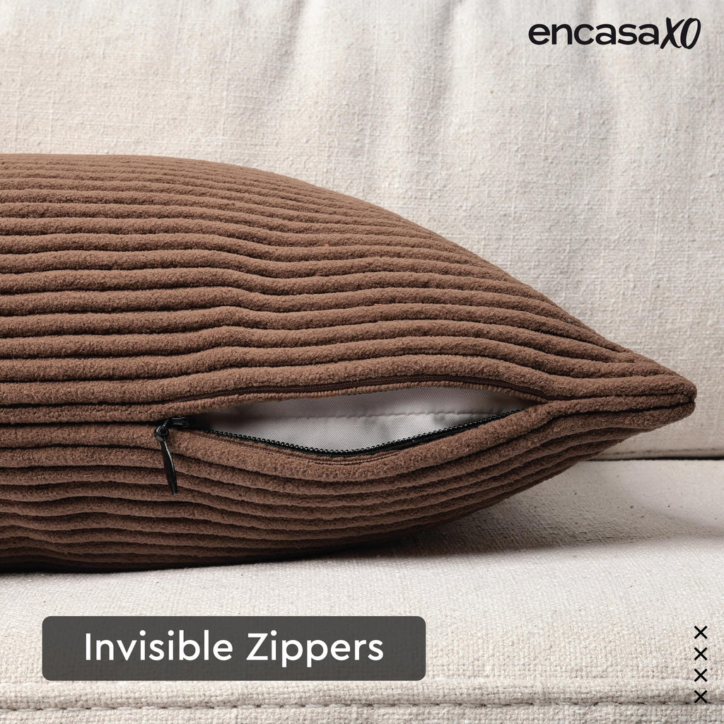 Encasa XO Corduroy Cushion Covers, No Inserts, Set of 2, Coffee