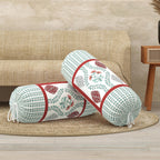 BLOCKS OF INDIA Cotton Hand Block Printed Bolster Cover | Booster Cover with Drawstring | Round Long Pillow Cover for Bed | Dewan Pillow Cover Set 16 X 32 | Set of 2 (Brick RED Motifs)