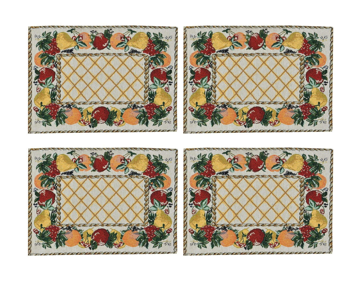Galaxy Home Decor Dining Table 4 Table Mats ( Mat 13x18 inches ) Washable Cotton Linen Mat Jacquard Fabric, Multicolor (Fruits Design, 4 Mats) Kafalo