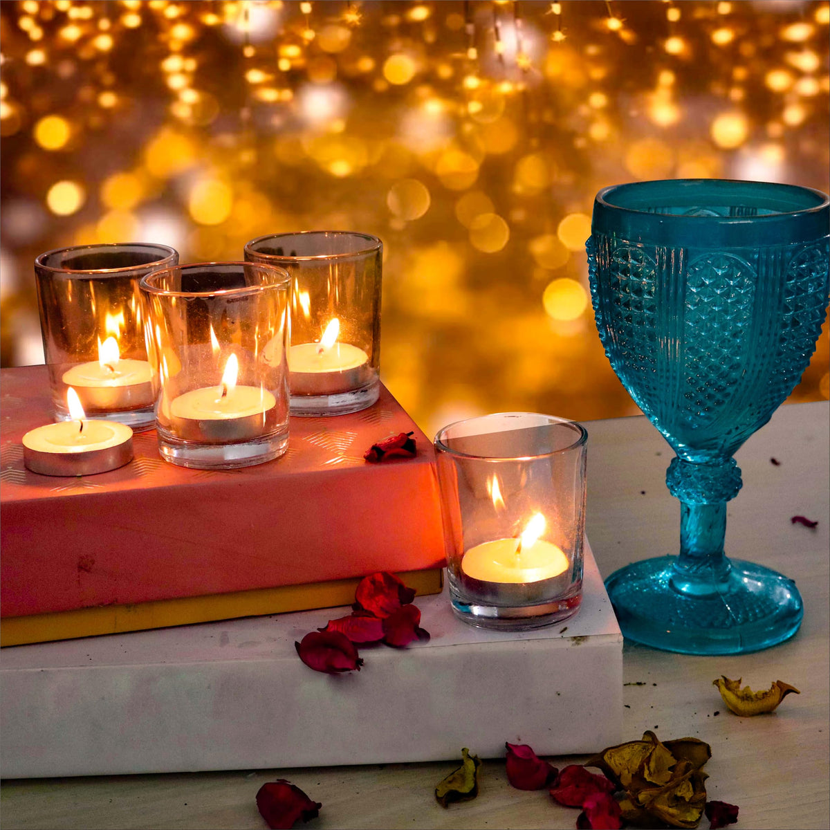 Pure Source India Set of 6 Glass Votive Tealight Candle Holders - Living Room Side Table Home Decoration (Glass, Pack of 6, Clear)