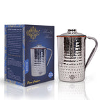 Indian Art Villa Steel Copper Hammered Design Jug Pitcher with Lid, Storage & Serving Water, Beneficial for Health, Volume-1500 ML