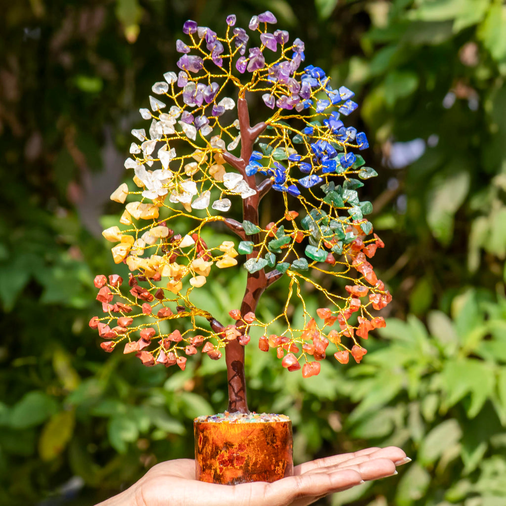 HindCraft Seven Chakra Crystal Tree for Prosperity & Positive Energy | Feng Shui Artificial Tree for Living Room & Office Décor | Perfect Housewarming for Men & Women