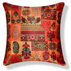 Vendola Decorative Satin Sofa Cushion Covers Set of 5, 20 Inch x 20 inch, Sofa Pillow Cover, Ethnic Festive, Red, Yellow, Beige, Namaskar Welcome, Zipper Closure (Namaskar, 20X20 Inches)