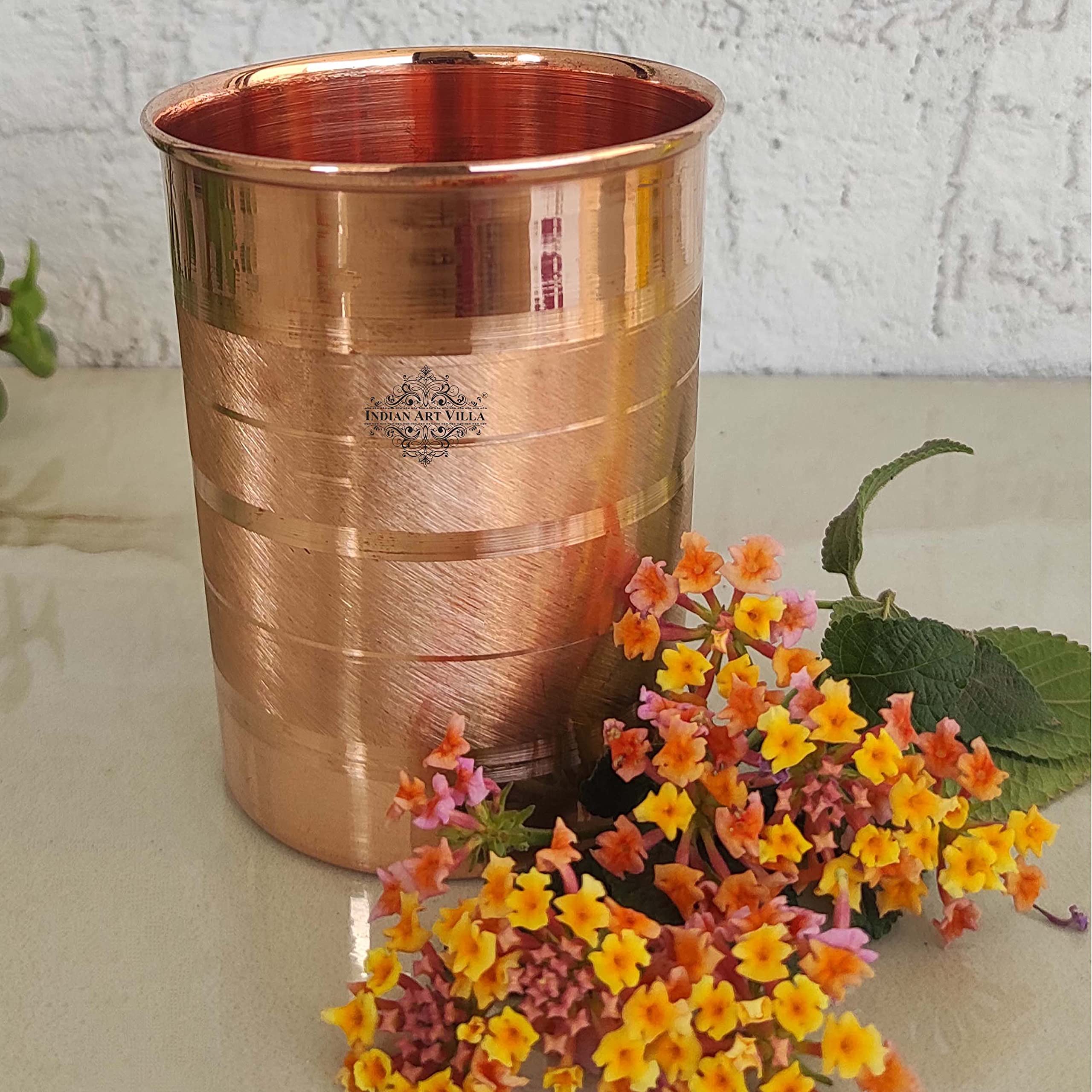 INDIAN ART VILLA Copper Glass Tumbler, Drinkware, 275 ML Each, Set of 2