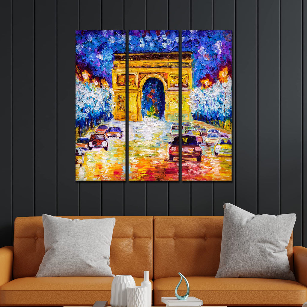 VIBECRAFTS Famous Arc De Trimphe 3 Pieces Canvas Wall Painting Fitted With Wooden Frame For Home | Office | Living Room | Gifts (PTVC3Pcs1_9523)
