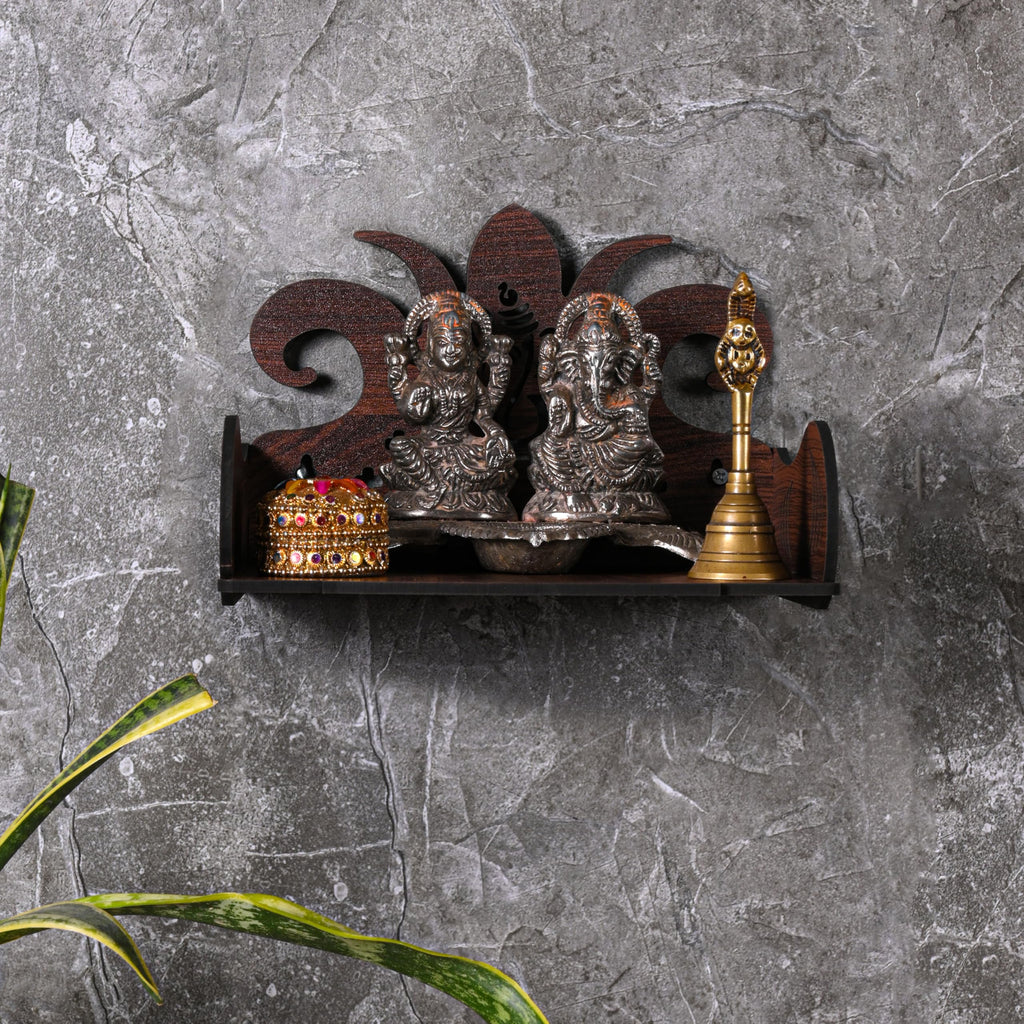 GOJEEVA KRAFT Engineered Wood Hand Crafted Carved Pattern Home Temple for Idols Temple for Home and Office I Ganesh Ji Pattern | Set Top Box Stand I Wooden Mandir (Pack of 1) (Medium)