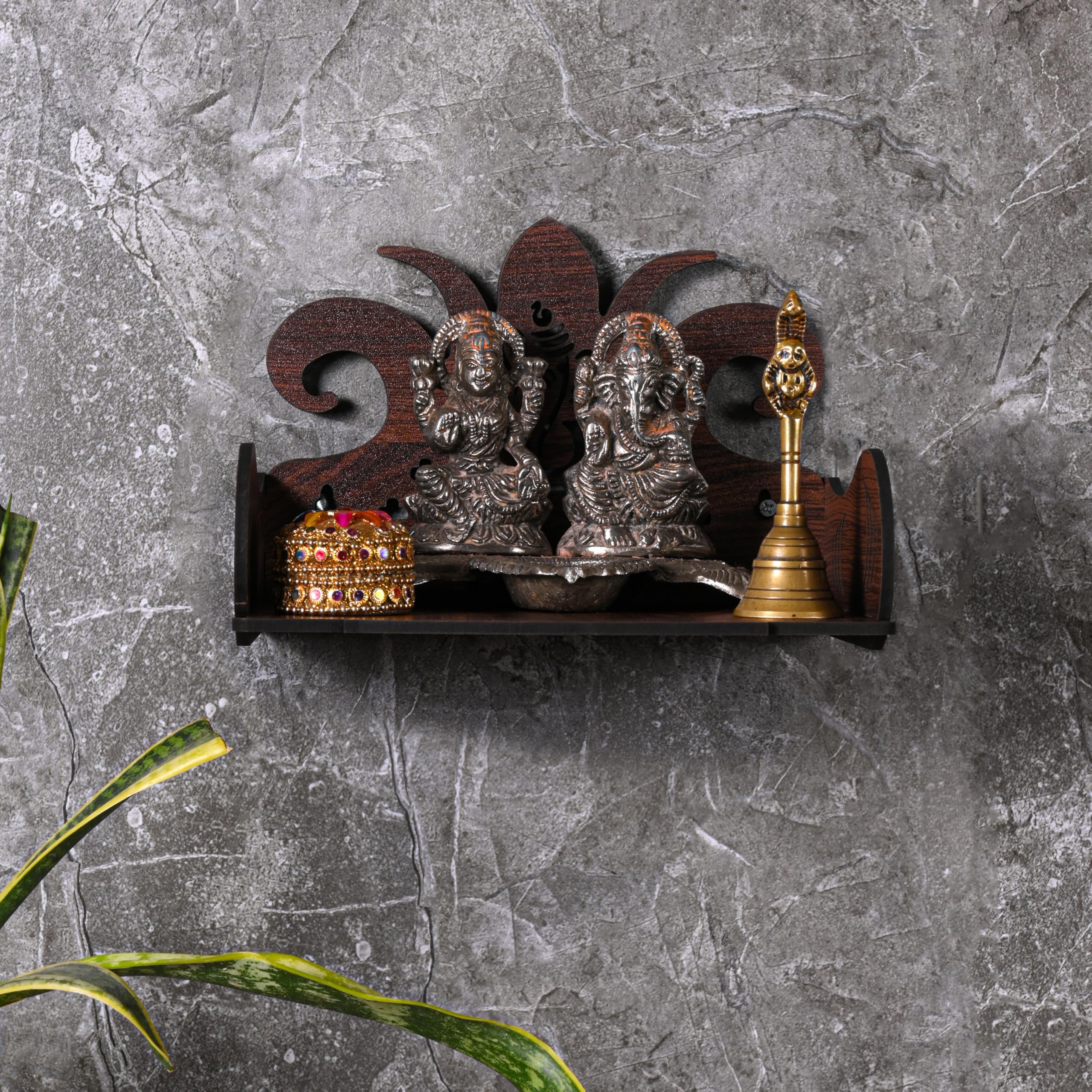GOJEEVA KRAFT Engineered Wood Hand Crafted Carved Pattern Home Temple for Idols Temple for Home and Office I Ganesh Ji Pattern | Set Top Box Stand I Wooden Mandir (Pack of 1) (Medium)