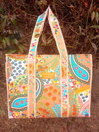 Cotton Tote bag for Women | Shoulder Bag | Durable Shopping bag | Reusable Grocery Bags | Eco friendly Bags| Handmade Cotton Bag | Stylish Quilted handBag |Vegan Tote Bag (PEACH MULT)