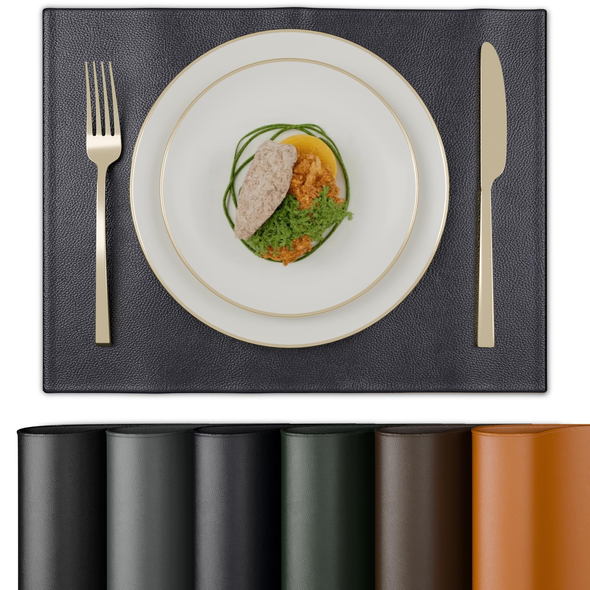 Encasa XO Faux Leather Dining Table Placemats, Water Repellent Navy Blue Kafalo