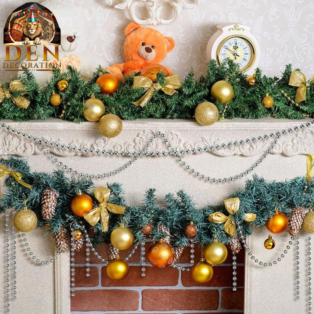 DEN DECORATION Premium PVC Crystal Beads Sequin Chain Garland String (5 Feet) (Silver Balls, Pack of 5)