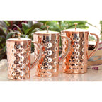 Indian Art Villa Diamond Design Copper Jug Pitcher with Brass Knob, Storage & Serving Water, Yoga Ayurveda Healing, Volume- 2000 ML