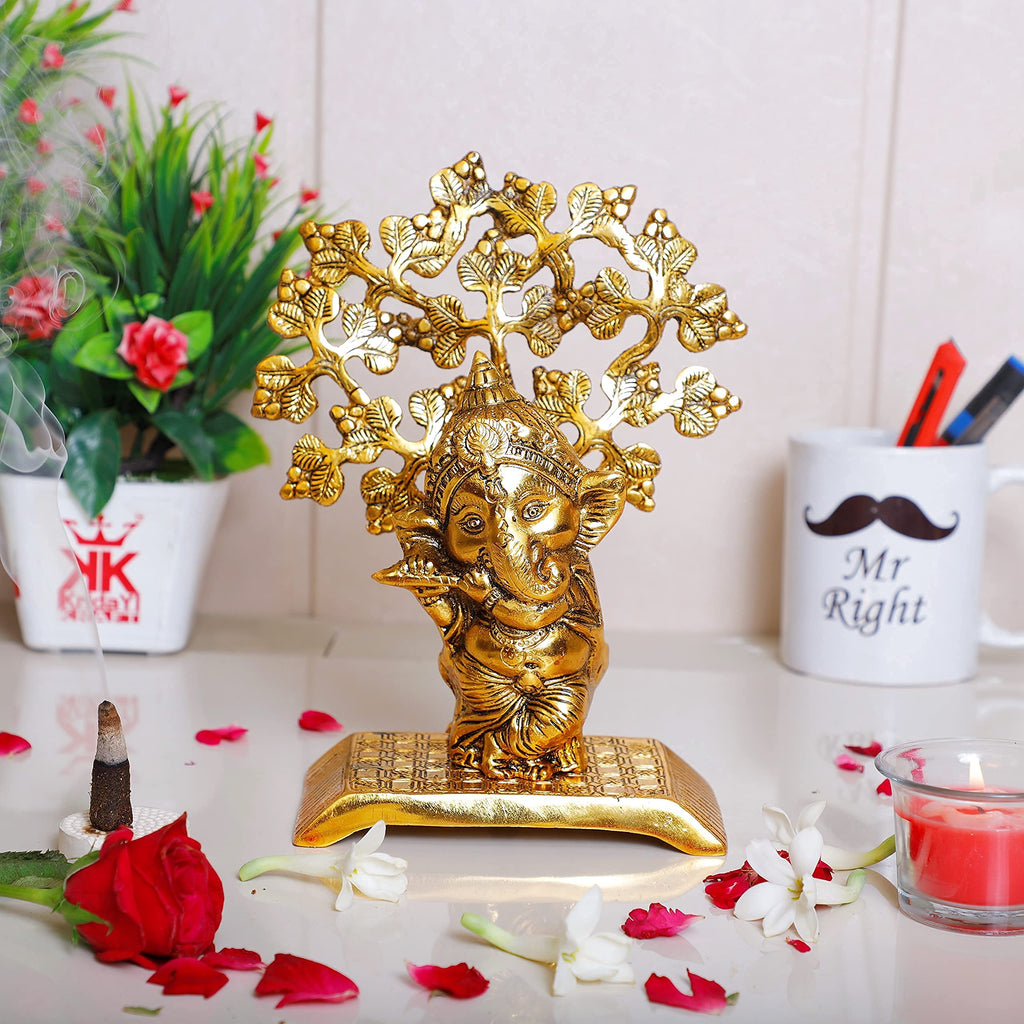 KridayKraft Ganesha Standing Playing Flute Metal Staue,Ganpati Bappa murti for Pooja & Home,Offce Decor,Religious Idol Gift Article,Showpiece Figurines