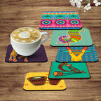 Artvibes Printed MDF Wooden Coasters for Home and Kitchen | Dining Table Decor | Square Coasters | Kitchen Decorative Item | Table Decoration | Home Decor (Set of 6 | 4x4 Inch)(Cultural Art) TC_2002N