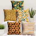 Story@Home Yellow & Green Botanical Cushion Cover Set of 5 | 16 x 16 Inch| Lemon & Leaf Digital Printed Decorative Pillow Covers|Soft Polyester Cushion Covers for Sofa, Living Room, Bedroom & Home