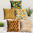Story@Home Yellow & Green Botanical Cushion Cover Set of 5 | 16 x 16 Inch| Lemon & Leaf Digital Printed Decorative Pillow Covers|Soft Polyester Cushion Covers for Sofa, Living Room, Bedroom & Home