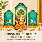 Ganpati Decoration Setup for Home, Premium MDF Ganesh Chaturthi Backdrop Stand, 3 Panel Traditional Mandap Decor for Pooja, Aarti, Festival & Housewarming, Suitable for up to 12 Inches Ganpati.