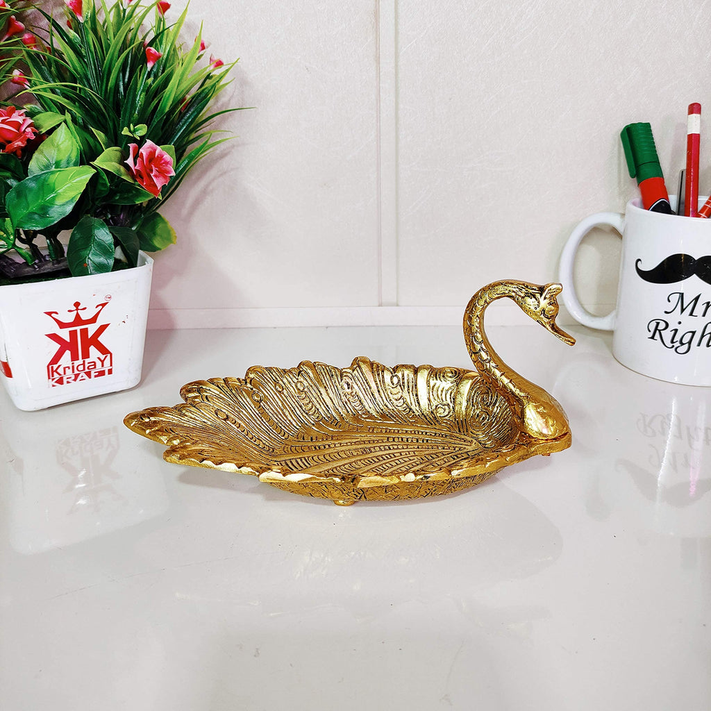 KridayKraft Decorative Golden Metal Duck Bowl – Elegant Duck-Shaped Dry Fruit Serving Tray for Table Display, Festive Centerpiece & Stylish Home Décor Accent