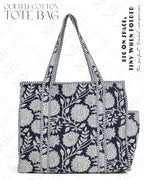NIKAVIK Quilted Cotton Tote bag – Exotic Animal Print Foldable and Ideal for Travel Shopping Beach Trips or Daily Essentials (Black white)