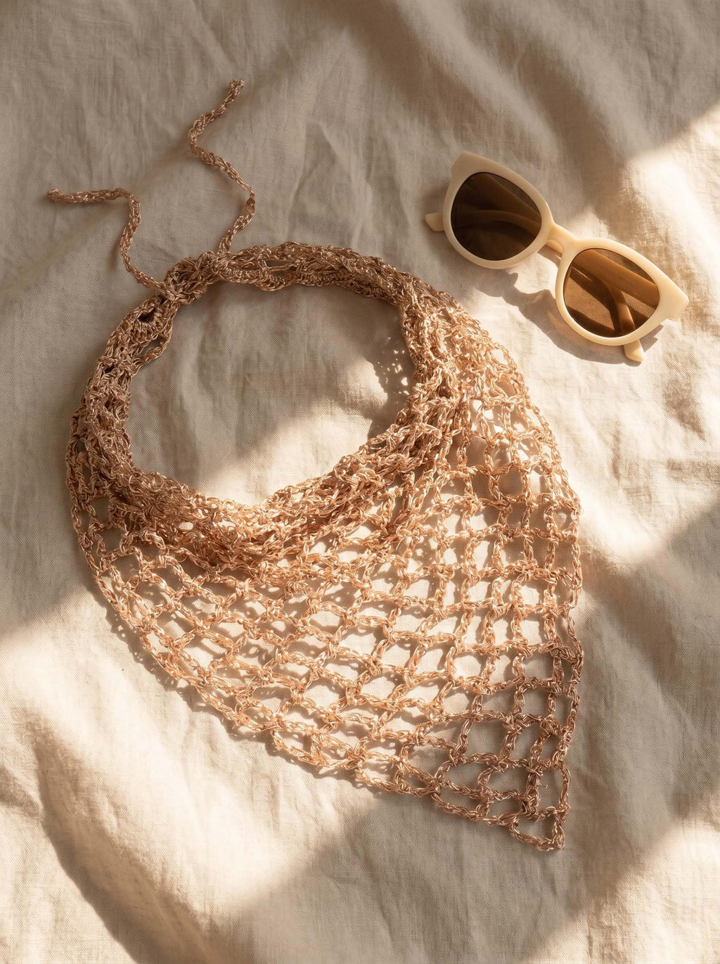 Hair Drama Co. Boho Crochet Scarf For Women | Small Size Golden Crochet Headscarf | Bohemian Bandana Scarves | Metallic Thread Headband Scarfs for All Seasons
