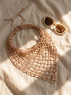 Hair Drama Co. Boho Crochet Scarf For Women | Small Size Golden Crochet Headscarf | Bohemian Bandana Scarves | Metallic Thread Headband Scarfs for All Seasons