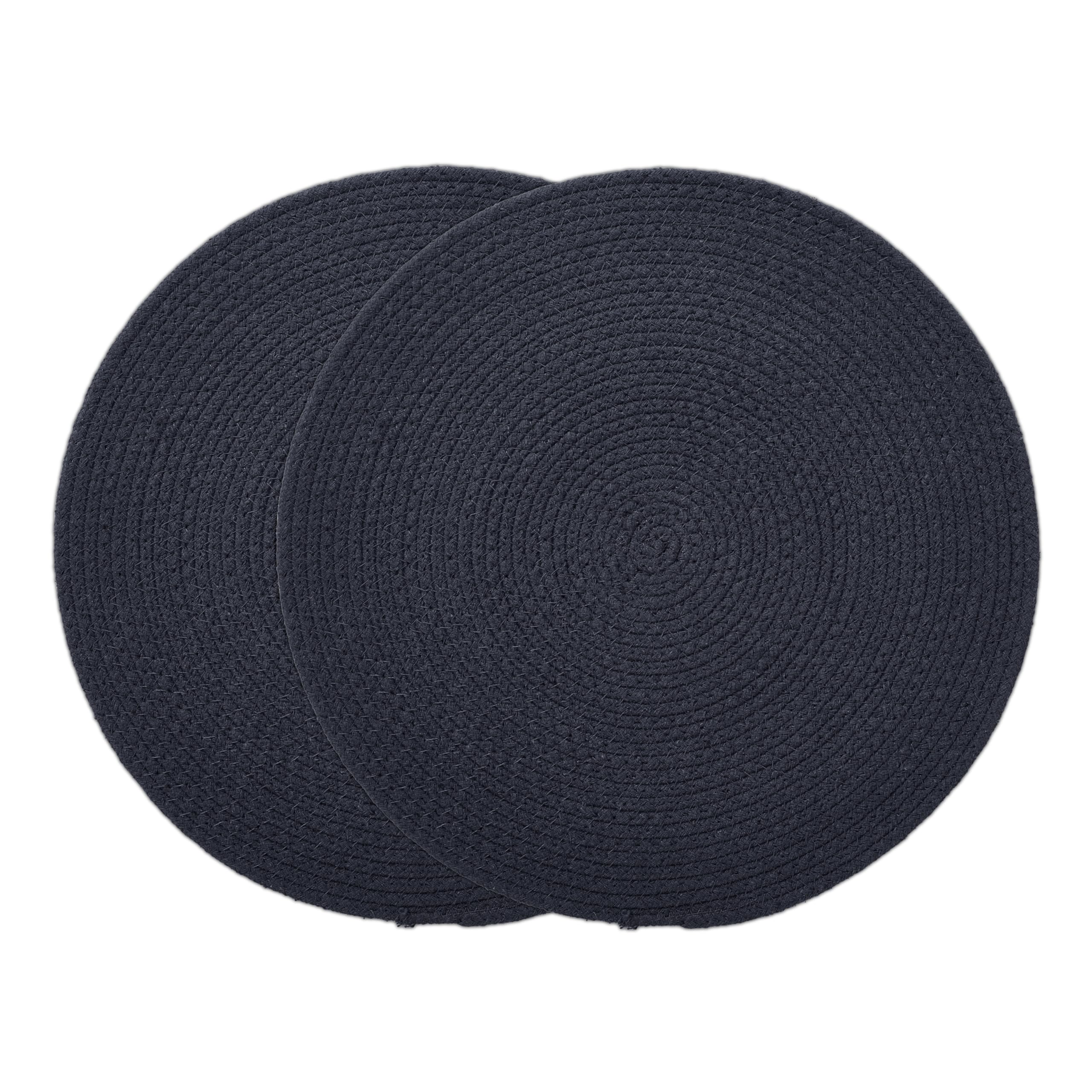 Encasa XO Round Ribbed Cotton Dining Table Mats, Heat Resistant Dark Blue Kafalo