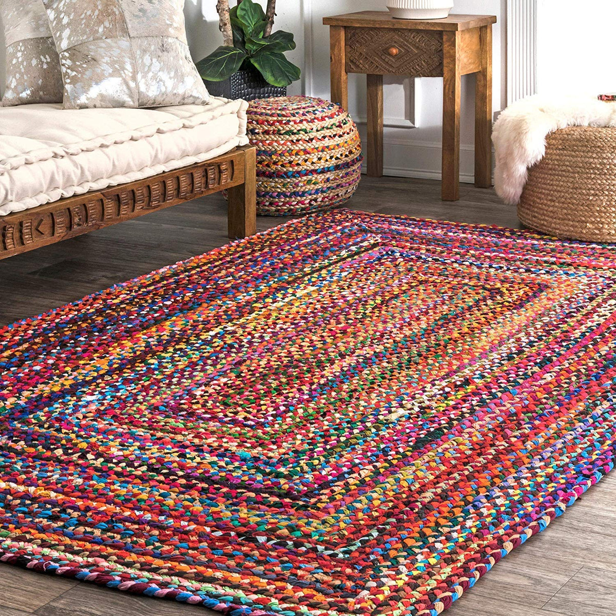 Xenluxe Handwoven Chindi Braided Carpet Mats | Reversible Eco-Friendly, Durable, Non-Slip Area Rugs for Living Room, Bedroom, Kitchen (Chindi Rect, 4x6 feet) Kafalo