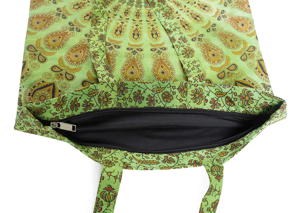Ravaiyaa - Attitude is everything Cotton Shopping Bag Purse Bags Women Tote Shoulder Handbag (Green Dyed Mandala Bag - 16)