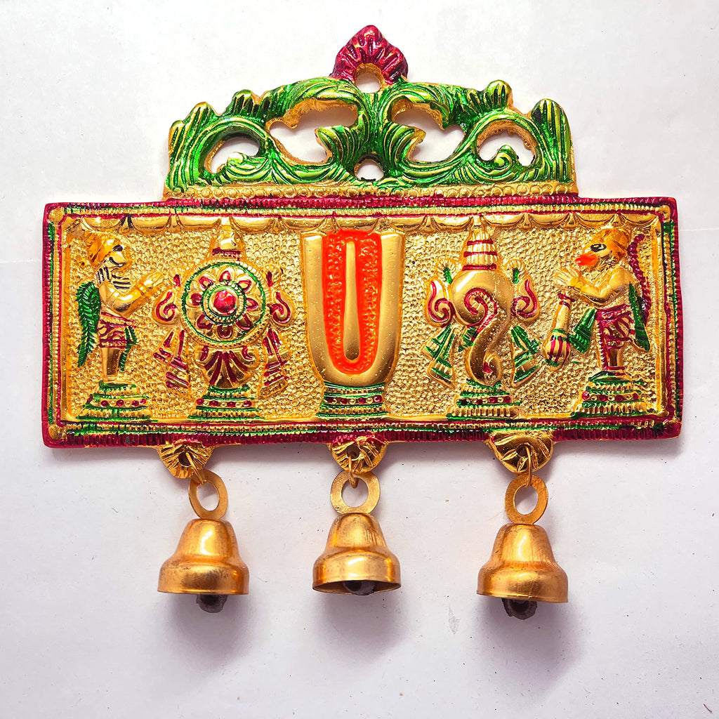 KridayKraft Wall Hanging Tirupati Balaji Symbol Shankh Chakra Tilak with Hanuman ji and garud Statue Gold Plating Antique Decorative for Home & Office Table Showpiece Figurines