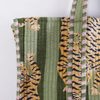 Ravaiyaa - Attitude is everything Women & Man Beautiful Printed Cotton Grocery Shopping Bag | Shoulder Bag | Cotton Tote Bag | Travel Tote Bags 18x5.5x16 Inch (Green Tiger)