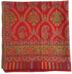 Mehrunnisa Jamawar Kani 100% Pure Wool Shawl Wrap From Kashmir (Red)