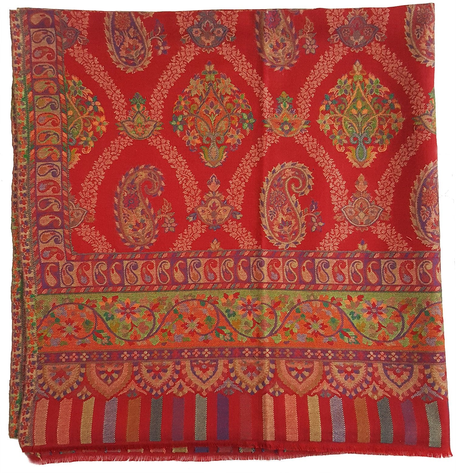 Mehrunnisa Jamawar Kani 100% Pure Wool Shawl Wrap From Kashmir (Red)